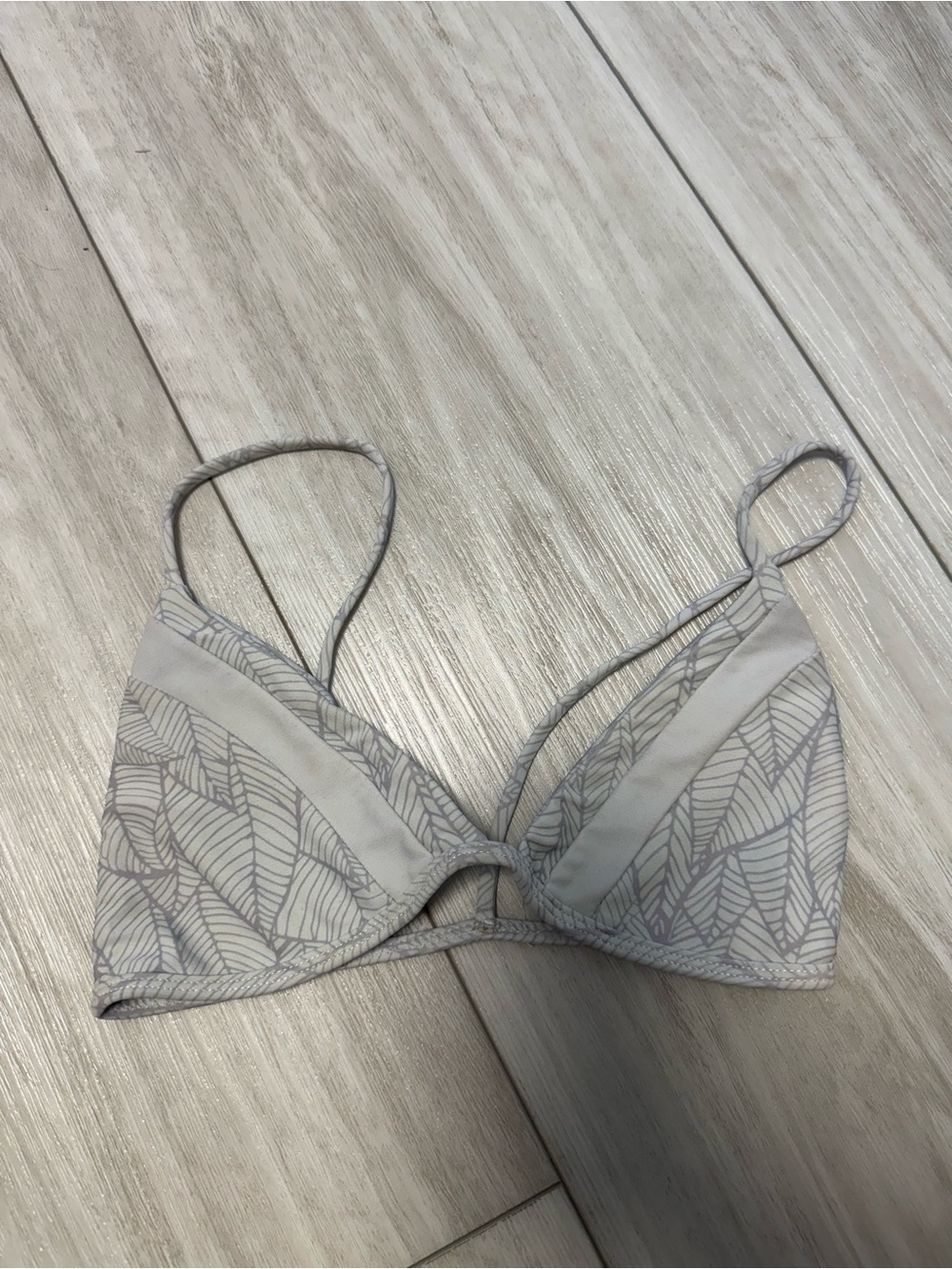 Benoa Swim Set - Light Gray Leaf-Print Triangle Bikini Top & bottom